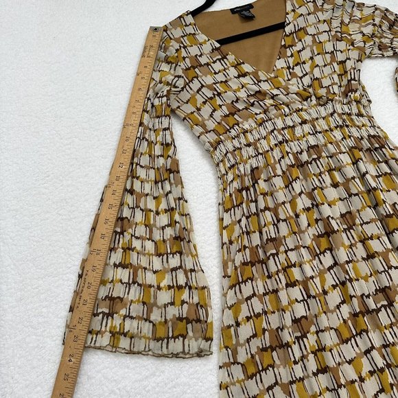 BCBGMaxazria Women's Boho Bell Sleeve Sheer Lined Mini Dress Size XS Gold Brown - Picture 8 of 11